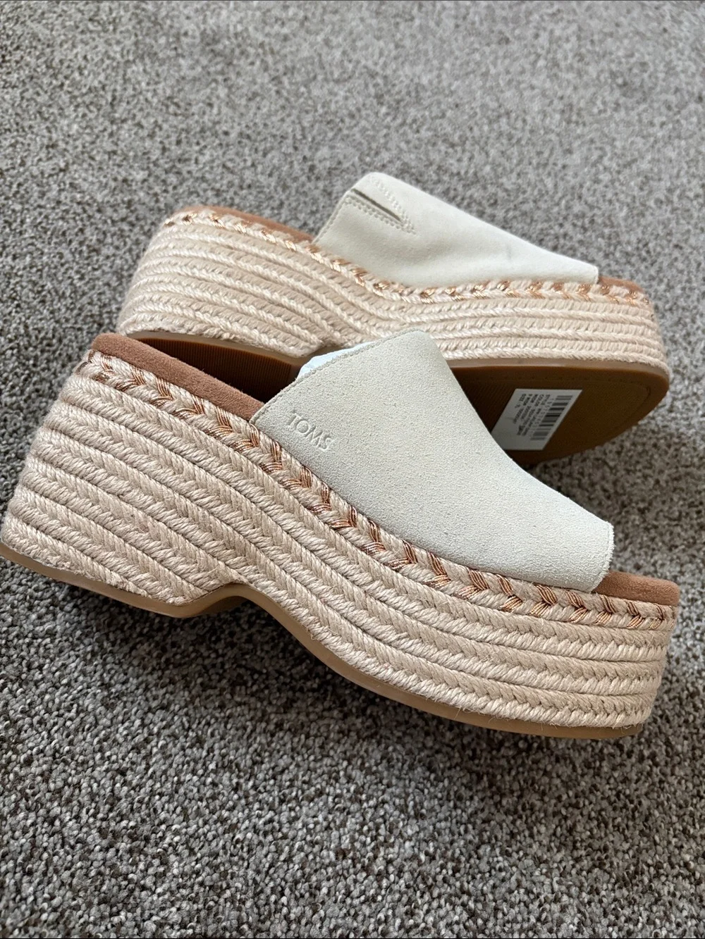 TOMS Cream Suede Platform Slide Sandals - Picture 2 of 10